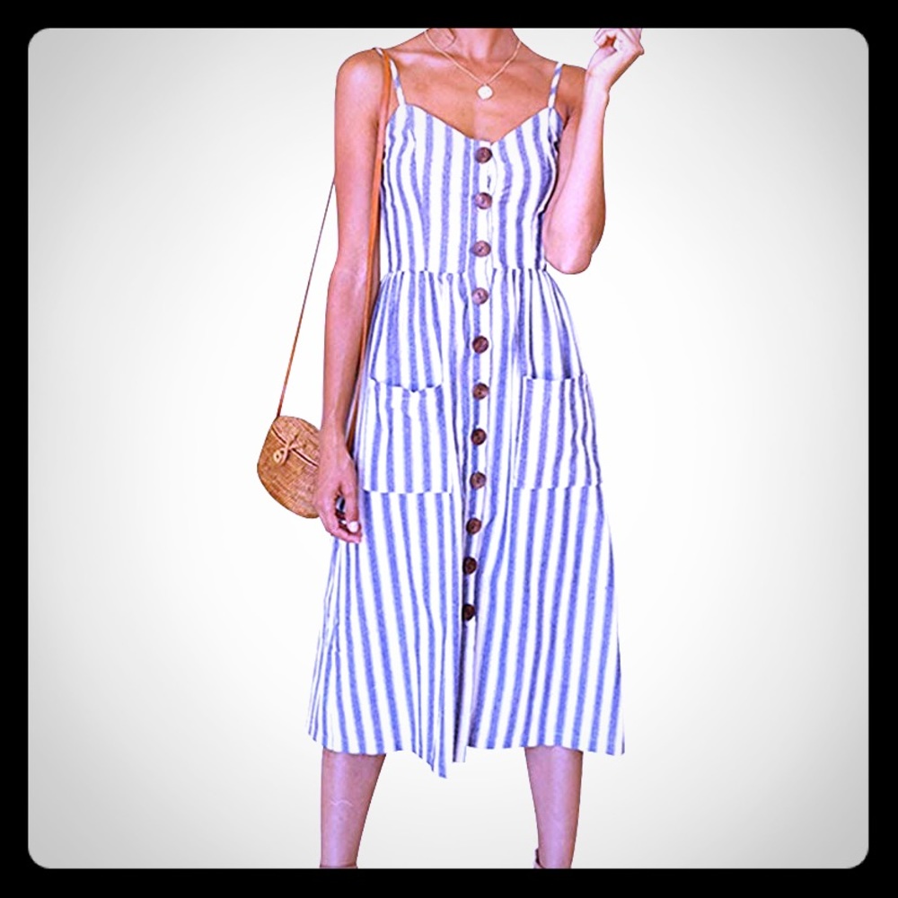 Vertical Stripe Button Down Dress
